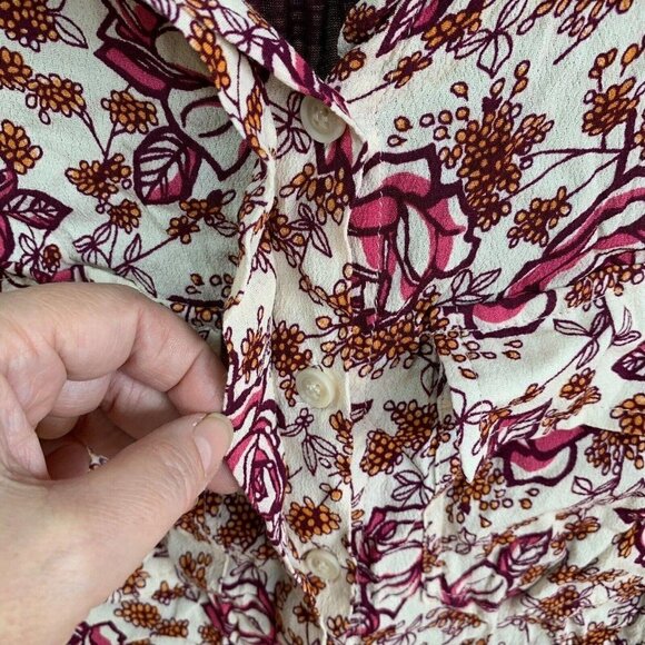 Anthropologie Porridge Womens Wine Floral Mixed Print Top Collar Button Down M - Picture 4 of 13